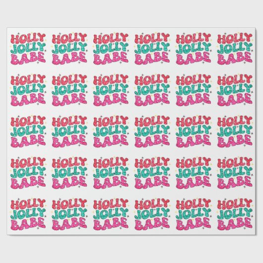 Kerstmis Holly Jolly Babe Modern Glitter Script Cadeaupapier (Vlak)