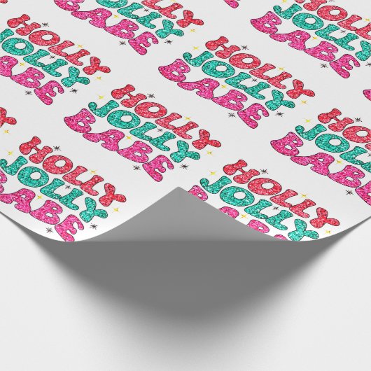 Kerstmis Holly Jolly Babe Modern Glitter Script Cadeaupapier (Hoek)