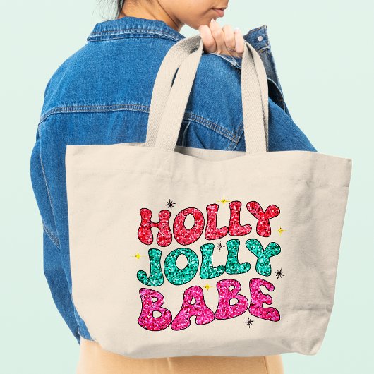 Kerstmis Holly Jolly Babe Modern Glitter Script Grote Tote Bag