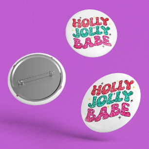 Kerstmis Holly Jolly Babe Modern Glitter Script Ronde Button 5,7 Cm