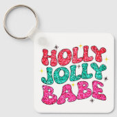 Kerstmis Holly Jolly Babe Modern Glitter Script Sleutelhanger (Voorkant)