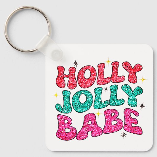 Kerstmis Holly Jolly Babe Modern Glitter Script Sleutelhanger (Voorkant)