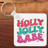 Kerstmis Holly Jolly Babe Modern Glitter Script Sleutelhanger (Voorkant)