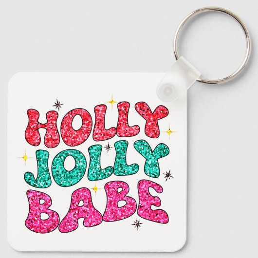 Kerstmis Holly Jolly Babe Modern Glitter Script Sleutelhanger (Achterkant)