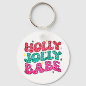 Kerstmis Holly Jolly Babe Modern Glitter Script Sleutelhanger (Voorkant)