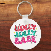 Kerstmis Holly Jolly Babe Modern Glitter Script Sleutelhanger (Voorkant)