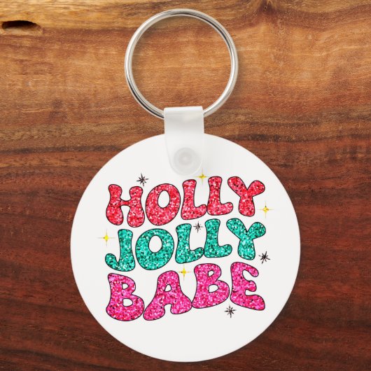 Kerstmis Holly Jolly Babe Modern Glitter Script Sleutelhanger (Voorkant)