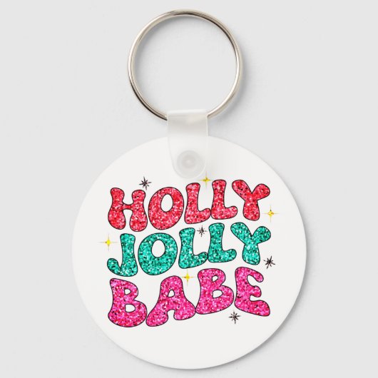 Kerstmis Holly Jolly Babe Modern Glitter Script Sleutelhanger (Achterkant)