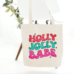 Kerstmis Holly Jolly Babe Modern Glitter Script Tote Bag