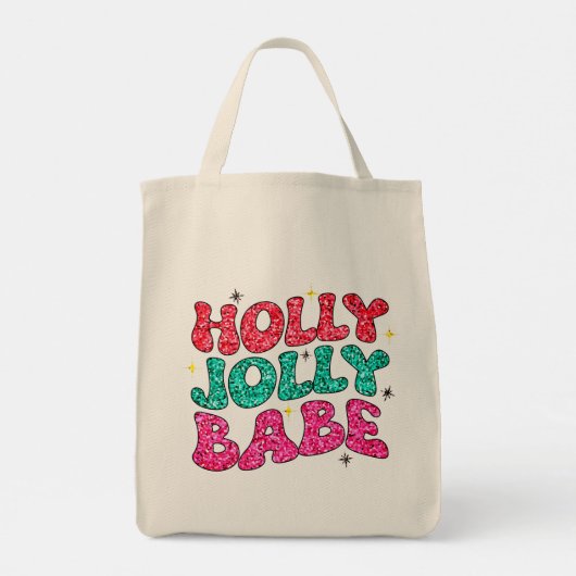 Kerstmis Holly Jolly Babe Modern Glitter Script Tote Bag (Achterkant)