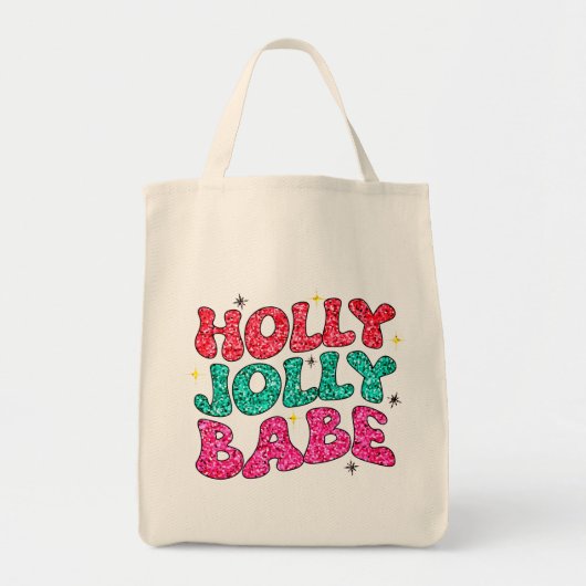 Kerstmis Holly Jolly Babe Modern Glitter Script Tote Bag (Voorkant)