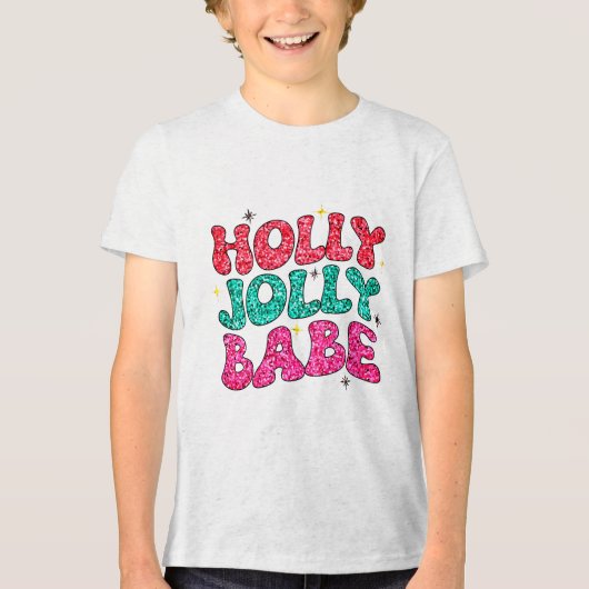Kerstmis Holly Jolly Babe Modern Glitter Script Tri-Blend Shirt