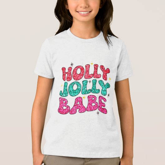 Kerstmis Holly Jolly Babe Modern Glitter Script Tri-Blend Shirt (Voorkant)