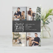 Kerstmis Holly Jolly Chalkboard 4 Fotocollage Feestdagenkaart (Staand voorkant)