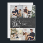 Kerstmis Holly Jolly Chalkboard 4 Fotocollage Feestdagenkaart<br><div class="desc">Een elegant Holly Jolly 4 fotocollage vakantieontwerp voor u om te personaliseren met uw favoriete foto's,  bericht,  namen en jaar op een krijtbordachtergrond. Op de achterkant staan vallende sneeuwvlokken op een bijpassende krijtbordachtergrond. Ontworpen door Thisnotme©</div>