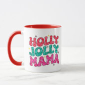 Kerstmis Holly Jolly Mama Modern Glitter Script Mok (Links)