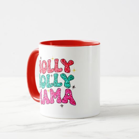 Kerstmis Holly Jolly Mama Modern Glitter Script Mok (Voorkant links)