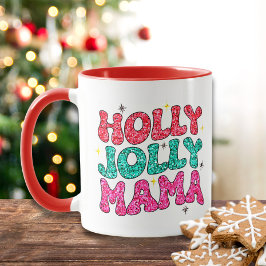 Kerstmis Holly Jolly Mama Modern Glitter Script Mok