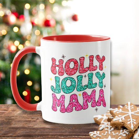 Kerstmis Holly Jolly Mama Modern Glitter Script Mok
