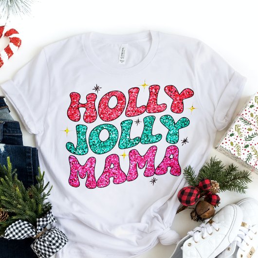 Kerstmis Holly Jolly Mama Modern Glitter Script Tri-Blend Shirt
