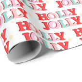 Kerstmis Holly Jolly Roze Rood Cadeaupapier (Rol Hoek)