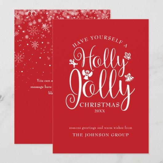 Kerstmis Holly Jolly Script Kantoor-vakantiekaart Feestdagenkaart (Voorkant / Achterkant)