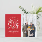 Kerstmis Holly Jolly Script Modern Foto Feestdagenkaart (Staand voorkant)