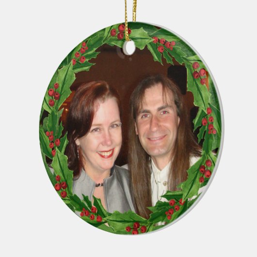 Kerstmis Holly krans aangepaste foto Keramisch Ornament (Links)