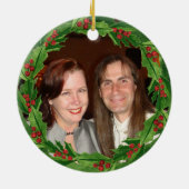 Kerstmis Holly krans aangepaste foto Keramisch Ornament (Achterkant)