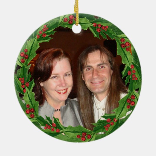 Kerstmis Holly krans aangepaste foto Keramisch Ornament (Achterkant)