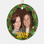 Kerstmis Holly krans aangepaste foto Keramisch Ornament (Links)