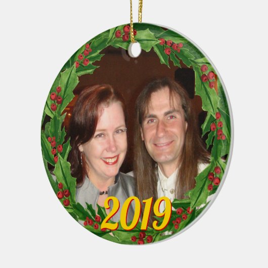 Kerstmis Holly krans aangepaste foto Keramisch Ornament (Links)