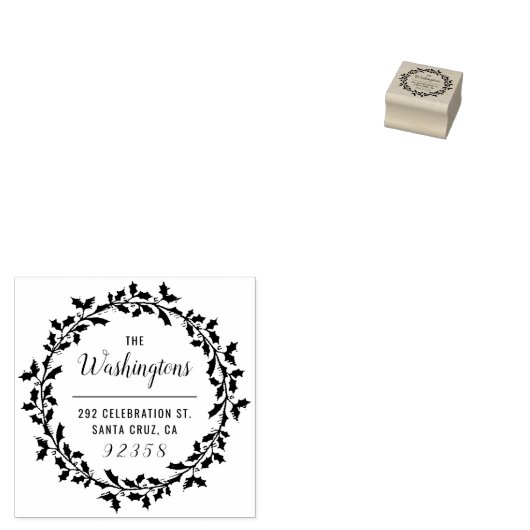 Kerstmis Holly krans Familienaam Retouradres Rubberstempel (Gestempeld)