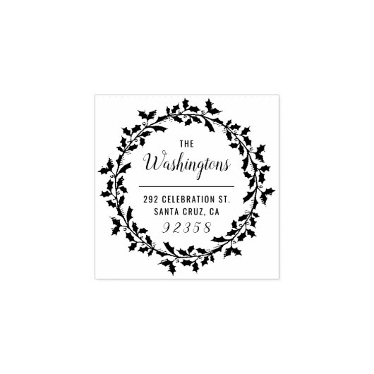 Kerstmis Holly krans Familienaam Retouradres Rubberstempel (Afrduk)