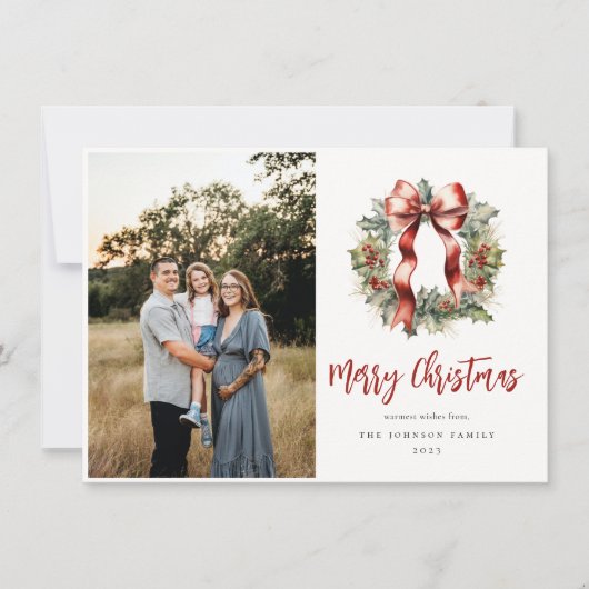 Kerstmis Holly krans foto Feestdagenkaart (Voorkant)