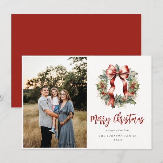 Kerstmis Holly krans foto Feestdagenkaart (Voorkant / Achterkant)