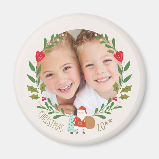 Kerstmis Holly krans foto Magneet (Voorkant)