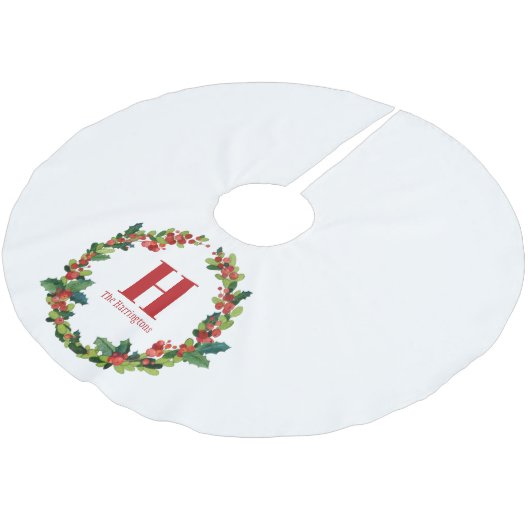 Kerstmis Holly krans gepersonaliseerd monogram Kerstboom Rok (Gekanteld)