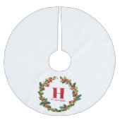 Kerstmis Holly krans gepersonaliseerd monogram Kerstboom Rok (Voorkant)