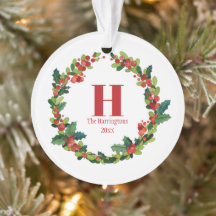 Kerstmis Holly krans gepersonaliseerd monogram