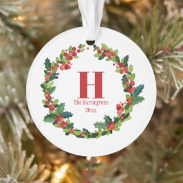 Kerstmis Holly krans gepersonaliseerd monogram Ornament