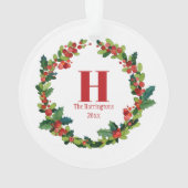 Kerstmis Holly krans gepersonaliseerd monogram Ornament (achterkant)