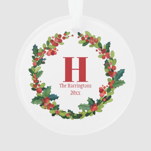 Kerstmis Holly krans gepersonaliseerd monogram Ornament (achterkant)
