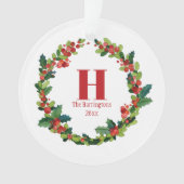 Kerstmis Holly krans gepersonaliseerd monogram Ornament (voorkant)