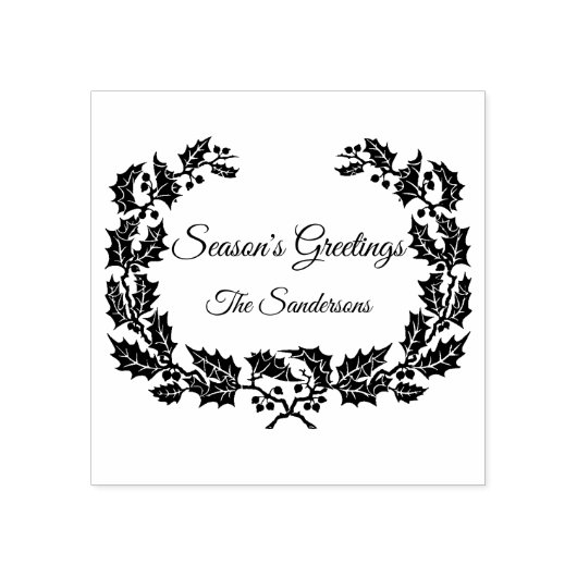 Kerstmis Holly krans seizoen groeten Custom Rubberstempel (Afrduk)