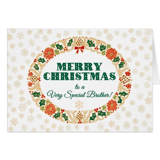 Kerstmis Holly krans voor broer, sneeuwvlokken (Voorkant Horizontaal)