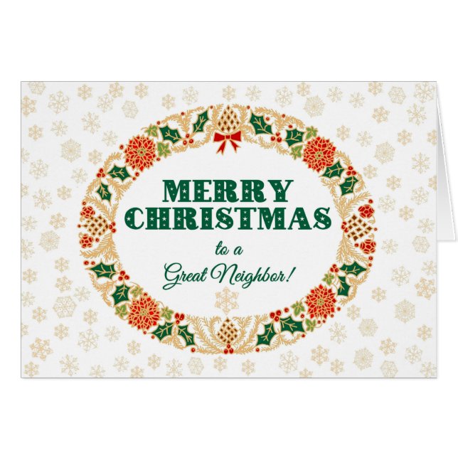 Kerstmis Holly krans, voor Buurman, Sneeuwvlokken (Voorkant Horizontaal)