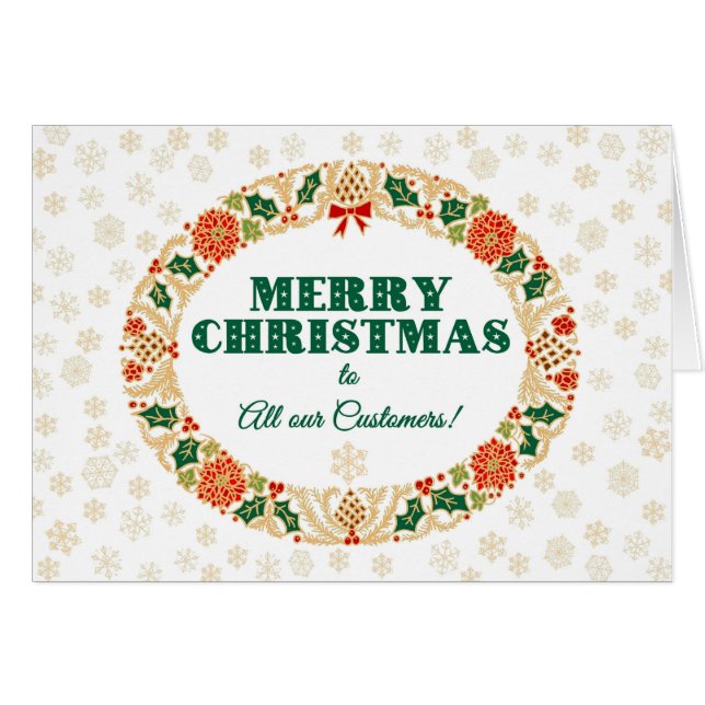 Kerstmis Holly krans, voor klanten Sneeuwvlokken (Voorkant Horizontaal)