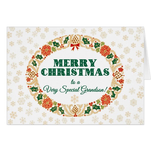 Kerstmis Holly krans, voor kleinzoon Sneeuwvlokken (Voorkant Horizontaal)