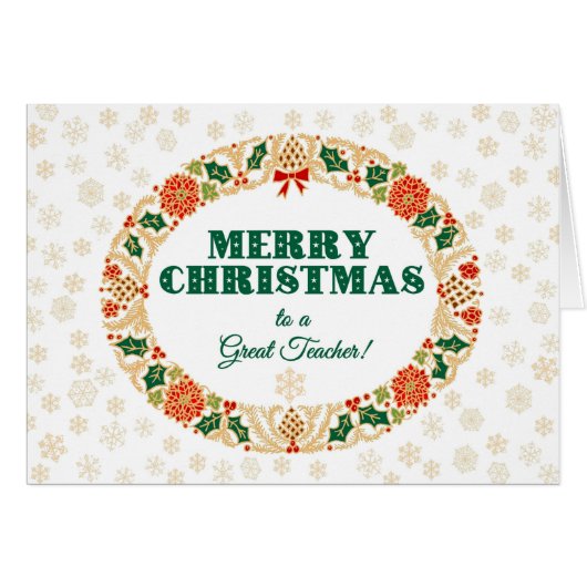 Kerstmis Holly krans, voor leraar sneeuwvlokken (Voorkant Horizontaal)